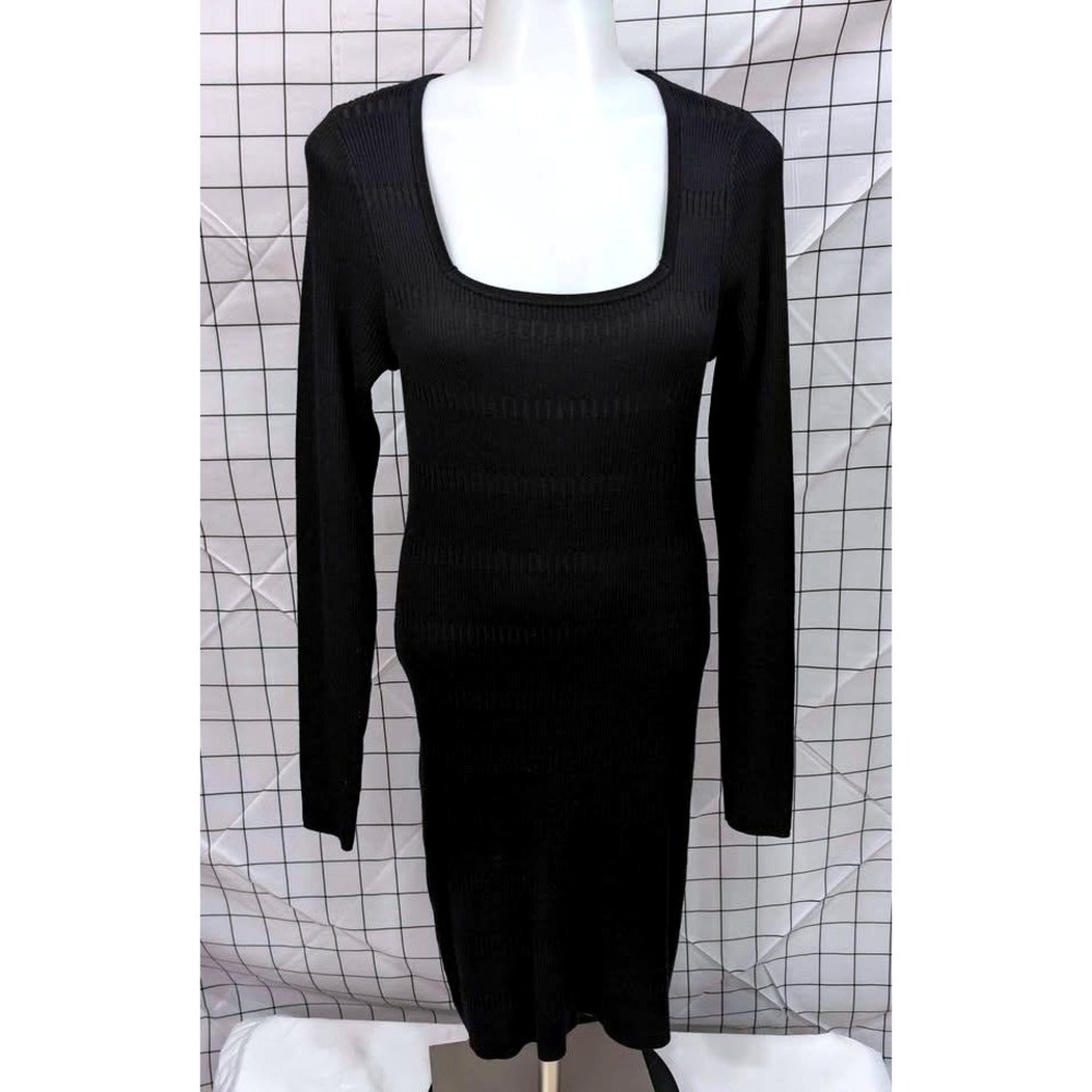 Freshman 1996 ~ Ribbed Knit Midi Long Sleeve Sweater Dress ~ Size‎ Large ~ Black